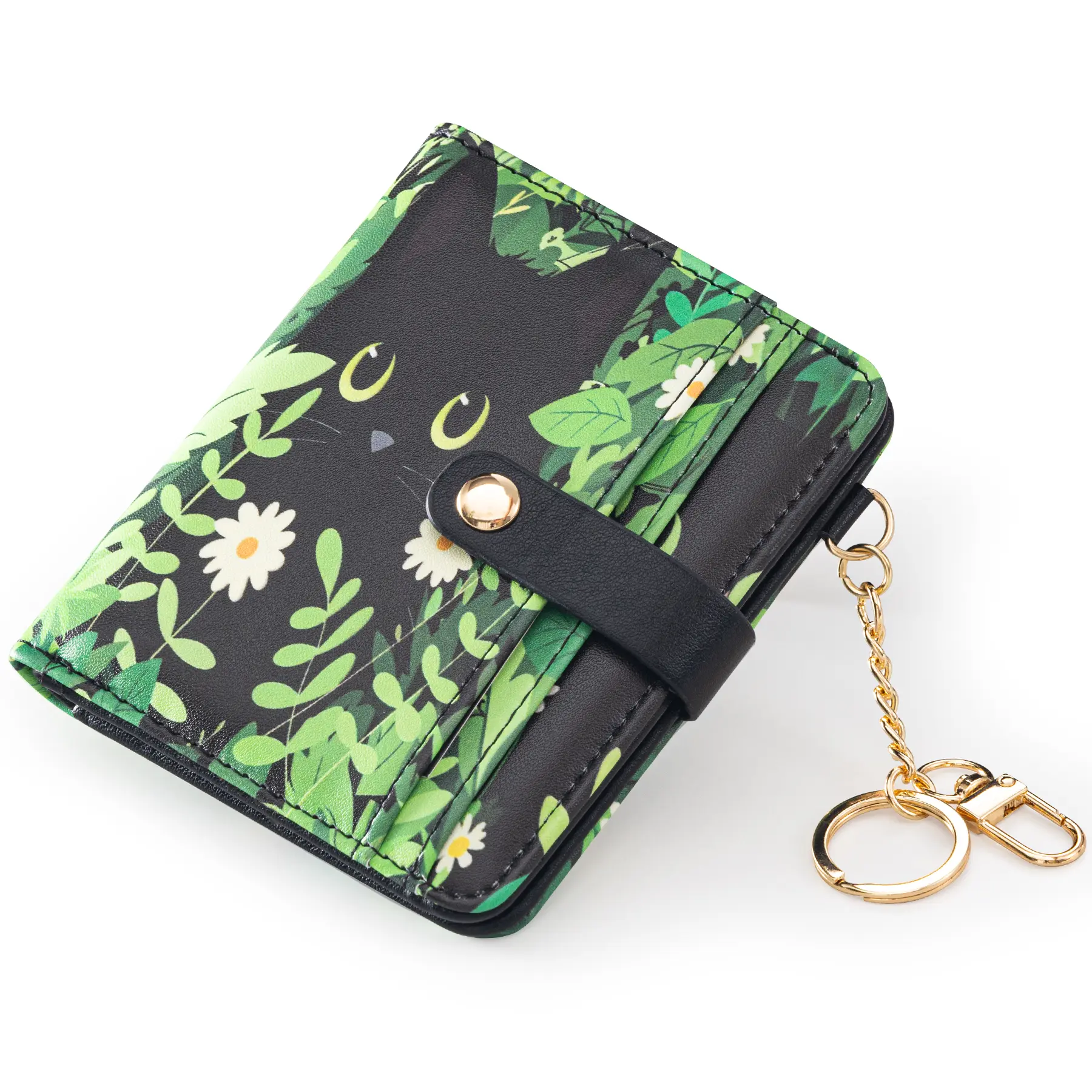 Cat Women's Wallet, RFID Blocking Slim Bifold Wallet with Coin Pocket,Cute Black Cat Card Holder Purse, 13 Card Slots,  Compact Small Wallet Gift for Women