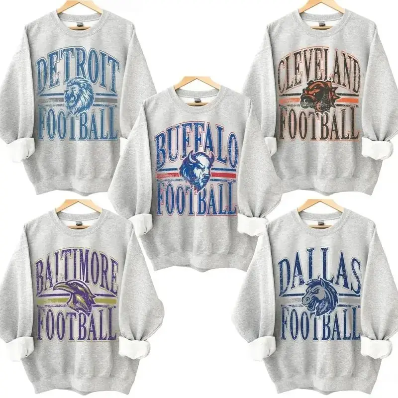 Vintage All Team Football Spirit Animal Mascot Crewneck Sweatshirt, Ash Grey Retro Game Day Pullover, Hometown Football Fan Gift, Unisex Sports Graphic Sweatshirt, Casual Fall Winter Wear, Top Menswear Streetwear Casual