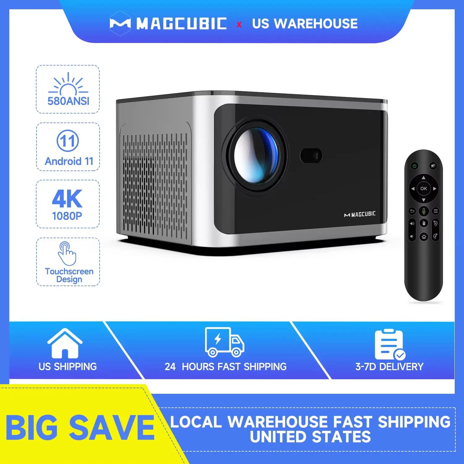Magcubic 580ANSI HY350 Projector Native 1080P Android 11 Wifi6 Voice Control 4K Videosource Supported Allwinner H713 Electronic Focus BT5.0 Home Cinema #TikTokShopBackToSchool,back to school,back to school haul
