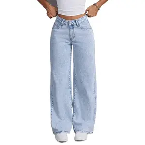 Women's Blue Embroidered Bow Wide Leg Jeans �C A Blend of Playful Elegance and Casual Flair. Can be used with raincoat