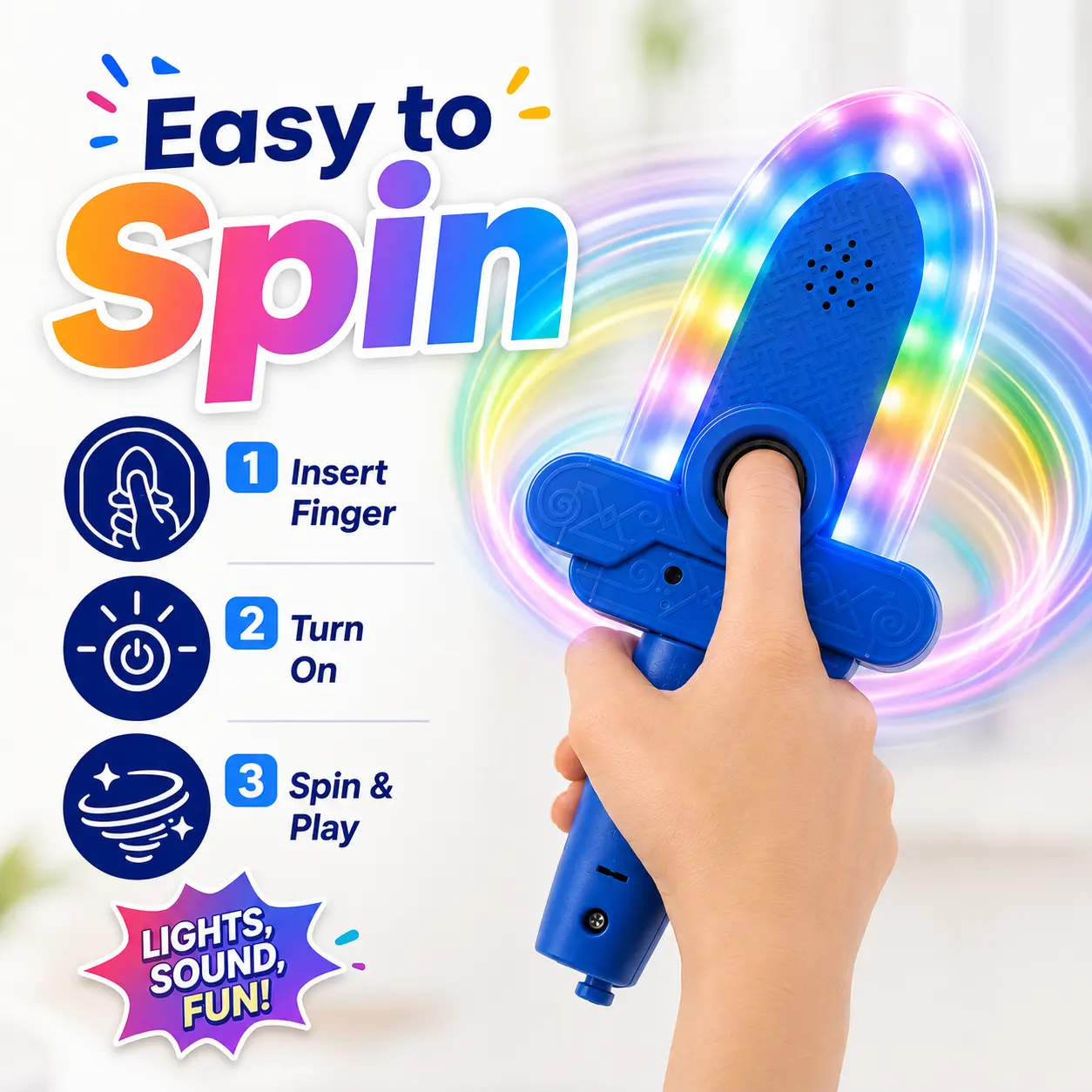 360° Finger Spinner Light Toy with LED Lights & Sound, Spin Challenge Interactive Toy for Teens, Batteries Included