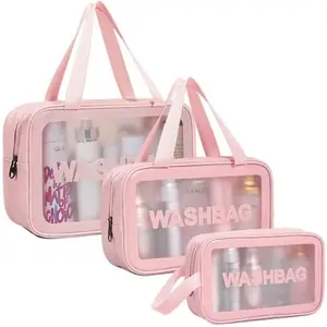 Travel Toiletry Bag for Women Men - Translucent,Waterproof, Portable and Cute Makeup Cosmetic Bag Set