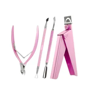 Acrylic Nail Clippers, Tips Cutter Professional Cuticle Trimmer Nipper Cutter Pusher Remover Stainless Steel Manicure Pedicure Tools (Pink)