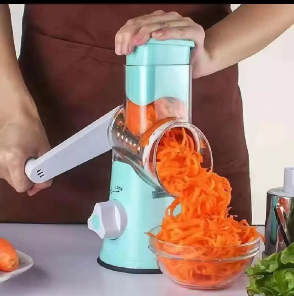 Stainless Steel-Blades ABS BPA-Free Manual Vegetable Cutter & Slicer - 3 Drums, Multi-Function Kitchen Utensil for Cheese Chopping, Garlic Shredding 2025