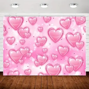 Vintage 90s Pink Heart Backdrop Tapestry - Durable Peach Light Beige Fabric, Easy to Hang with Hooks, Multi-Size Options (40x30 to 90x60 Inches) for Birthday Parties, Glamour Photoshoots, Sofa Cover & Wall Decor, Picnic Blanket
