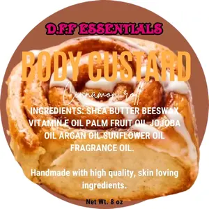 D.F.F Essentials New Cinnamon Roll Body Custard Body Butter - Handmade with Shea Butter & Vitamin E Oil for Moisturizing & Aromatic Skin Care