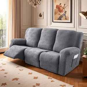 Leopard Print Stretch Recliner Sofa Cover, 3-Seater Sectional Slipcover with Pockets, Machine Washable Furniture, Protector