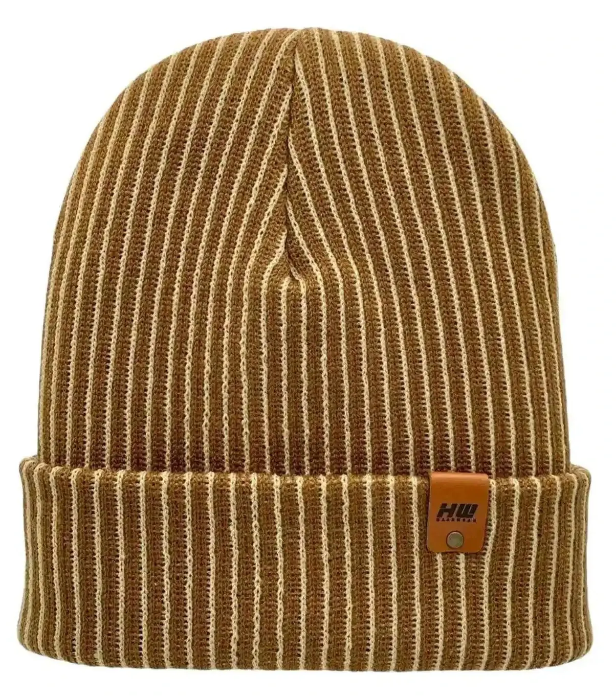 Cuffed Wide Ribbed Striped Beanie, Contrast, Beige and Brown, Classic Beanie