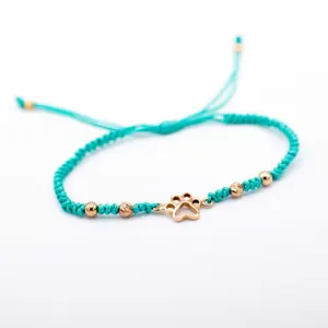 Adjustable Paw Charm Rose Gold 18k Bead Macrame Bracelet with Lifetime Warranty