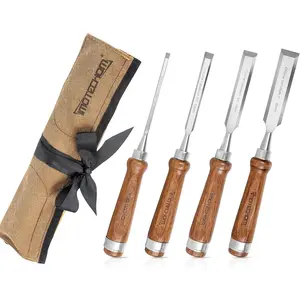 4-Pieces Woodworking Wood Chisel Set with Canvas Bag, CR-V 60 Blades