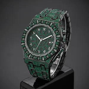 European and American Hot-Selling Brand Trendy Hip-Hop Style Niche Green Diamond Luminous Waterproof Men's Quartz Watch