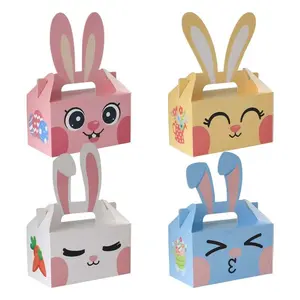 Easter Bunny Gift Box Set, 12-Piece Cartoon Rabbit Handle Boxes, 3D Ear Design Candy Storage, Holiday Party Favors Dessert Packaging