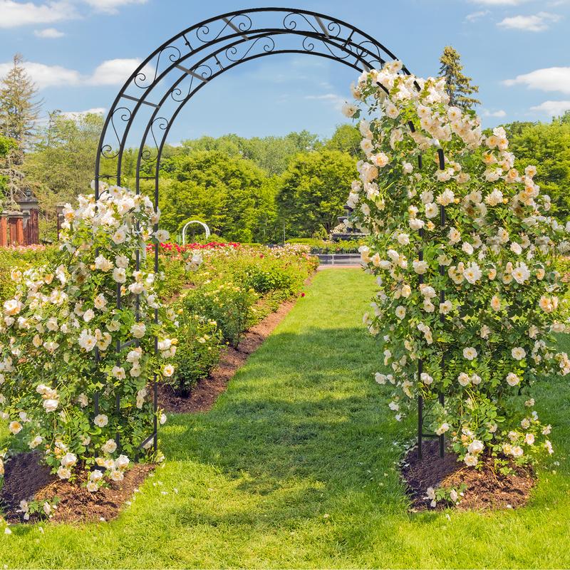 134*59*213cm Double Layer Iron Art Arc Top Iron Arch Black,Garden Arbor Arch , Heavy Duty Iron Archway Decorative Structure Stand Trellis for Climbing Rose Vines Plant Wedding Ceremony Party Outdoor Decor Black