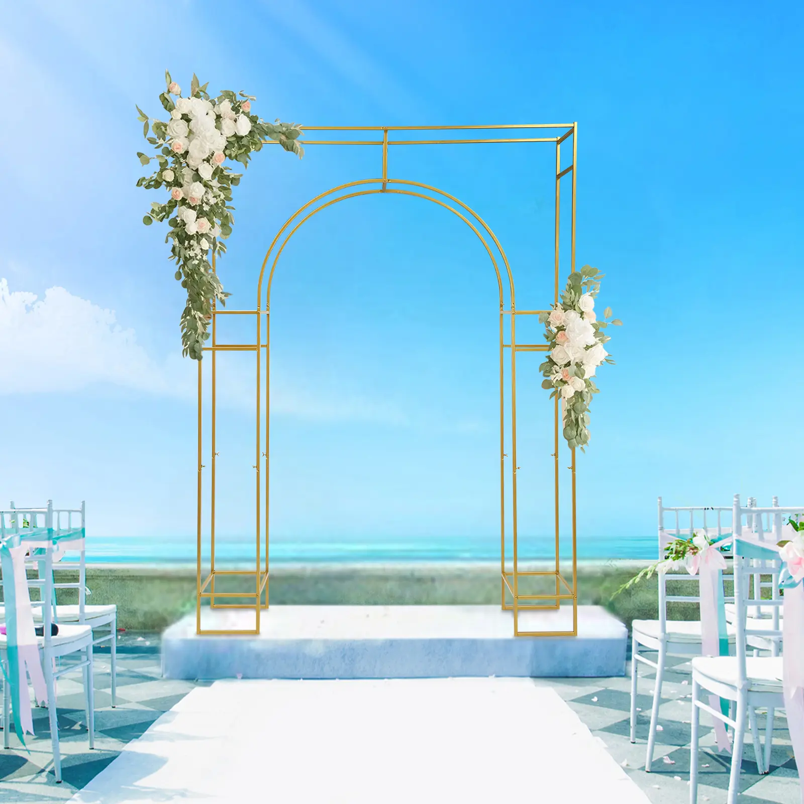 Gold Wedding Arch Backdrop Stand - Carbon Steel Metal Trellis, 8.2ft Tall, 5.91x8.2ft Size, 44 lbs Capacity, Decor for Weddings, Event Props, Party Decorations for Garden Photo Booth (Home & Festive Party Supplies)