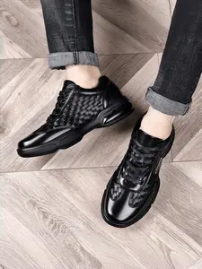 Men's Round Toe Casual Shoes | Lightweight Woven Sneakers with Soft Sole | Lace-Up Athletic Style for Campus Walking Shoes