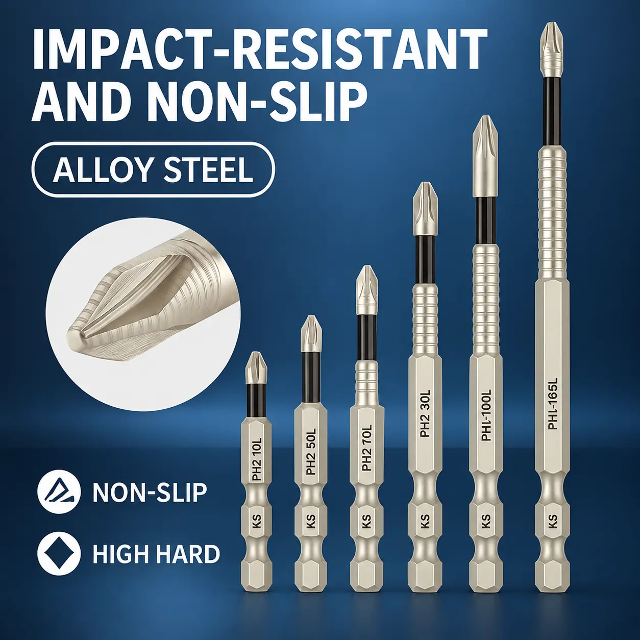 K5 High Magnetic Screwdriver Drill Bit Set, Titanium Alloy Impact Non-Slip Cross Head, Impact-Resistant Bit for Impact Drivers