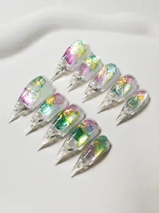 Jmnails medium Dragon/cat Claw Nails 1.3inches 10 Pcs Handmade Acrylic Press On Nails Art with Rhinestone Glue Glitter Glue and Extra Party Luxury Fashion Nailcare Shimmer