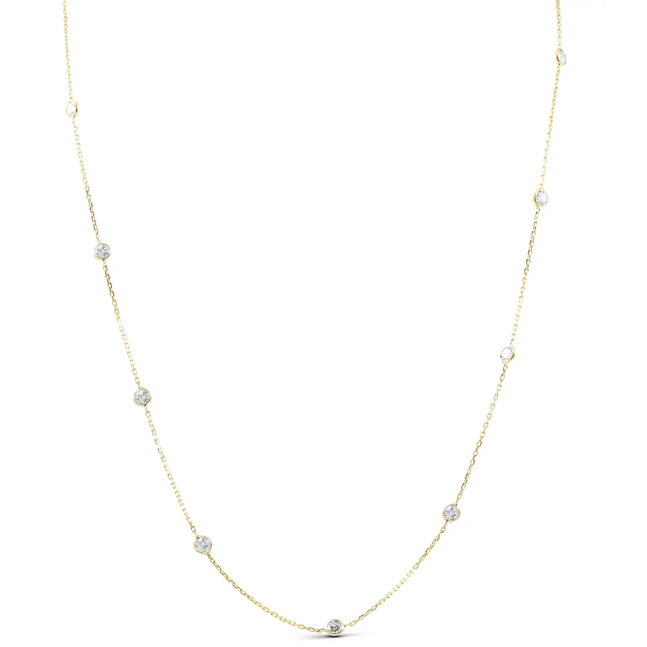 2 TCW Diamond Bezel Station Necklace 14k Yellow Gold 2 TCW Diamond Bezel Station Necklace 14k Yellow Gold