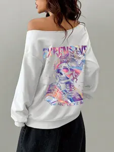 Women's Plain off Shoulder Knit Sweatshirt, Casual Street Fashion Long Sleeve Pullover, Tops for Daily Wear, Stylish Ladies Summer Clothes Fit, Knitwear, Everyday, Womenswear