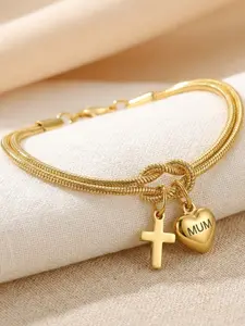 1pcs MUM Stainless Steel Love Cross Bracelet Stainless Steel Engraved MUM Bracelet Love Cross Concentric Knot Bracelet Mother's Day Gift