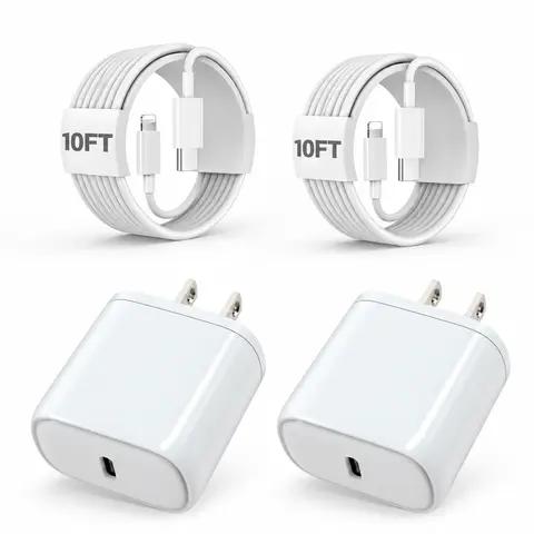 2Pack 10FT Extra Long Quick USB C to Lightning Cable Cords + 20W PD USB C Charger Block Fast  Charging Adapter for iPhone 14 Pro Max/Plus/13/12/11/XS/XR/X/SE