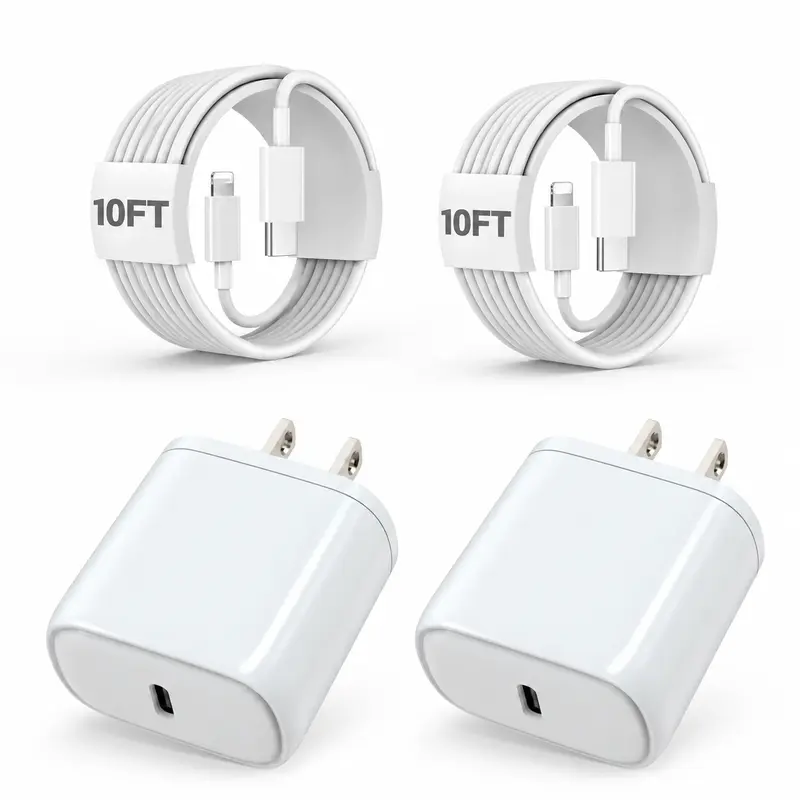 2Pack 10FT Extra Long Quick USB C to Lightning Cable Cords + 20W PD USB C Charger Block Fast Charging Adapter for iPhone 14 Pro Max/Plus/13/12/11/XS/XR/X/SE