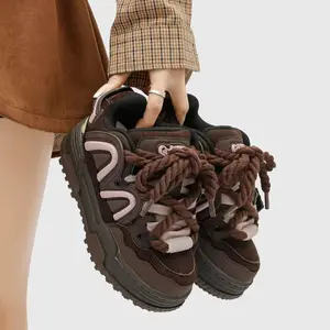 Q-AND Women’s Chunky Platform Sneakers – Cute Casual Streetwear Shoes with Rope Laces, Thick Sole Fashion Trainers for Daily Wear