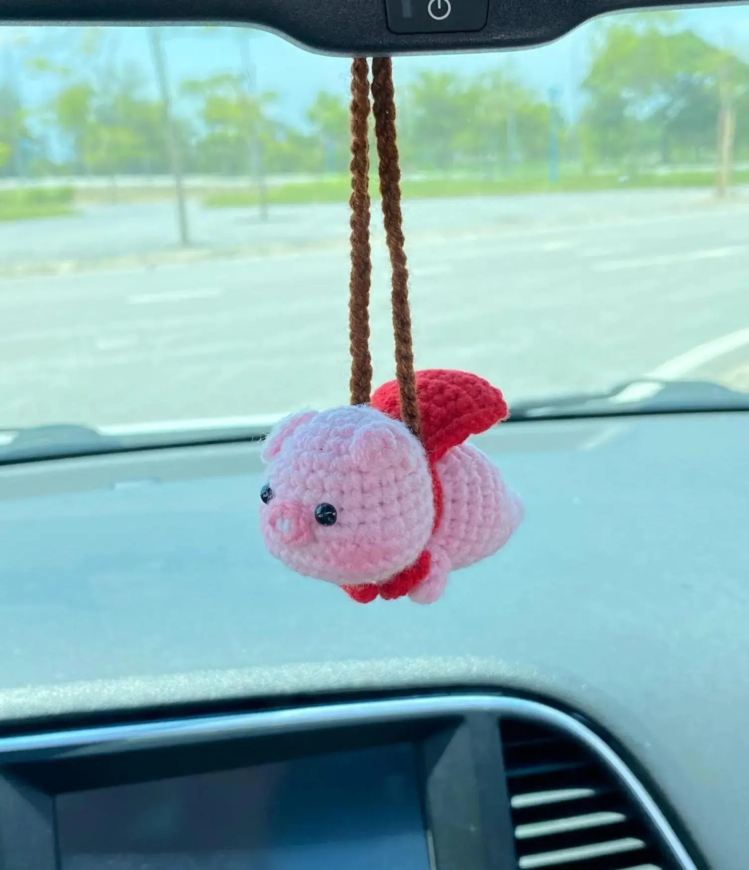 Loppy Puff - Cute Pig Hero Car Mirror Hanging Accessories, Crochet Pig Ornaments, New Car Gift Idea, Gift For Her, Car Decorations, Car Charm