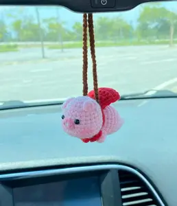 Loppy Puff - Cute Pig Hero Car Mirror Hanging Accessories, Crochet Pig Ornaments, New Car Gift Idea, Gift For Her, Car Decorations, Car Charm