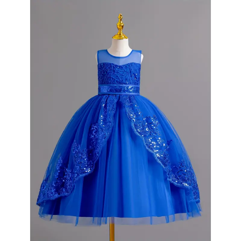 Girls' Sequins Princess Dress - Sleeveless, Long Tulle Puffy Tutu, Casual Host Gown, Dresses Princess Gown Casual
