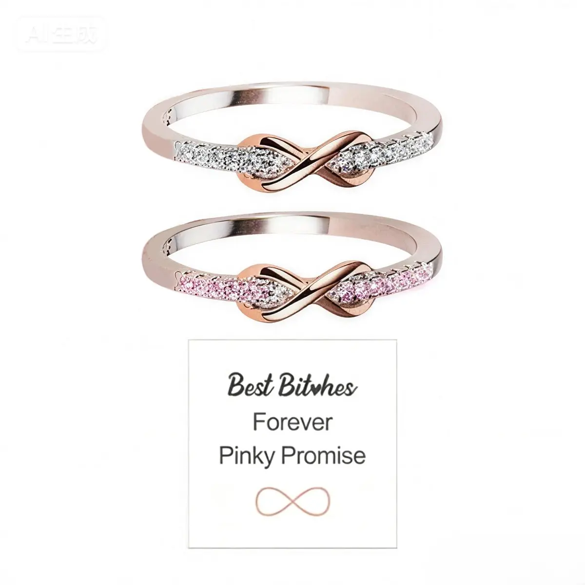 Best Friends Infinity Ring – Pinky Promise BFF Ring with Cubic Zirconia Gold Silver Plated Infinity Knot for Women Girls Friendship Gift for Birthday Valentine's Day Christmas