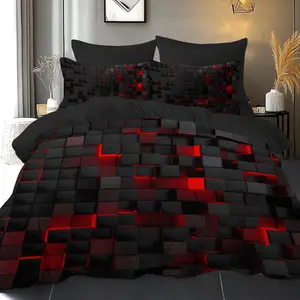 JIT 2/3 Pcs Duvet Set, Luminous 3D Geometric Motif, Polyester Brushed Print, Soft & Cozy. For Bedrooms, Hotels, Inns, School Dorms. (1 Duvet Cover + 1/2 Pillowcases). Filling Not Included. Great Valentine’s & Holiday Gift
