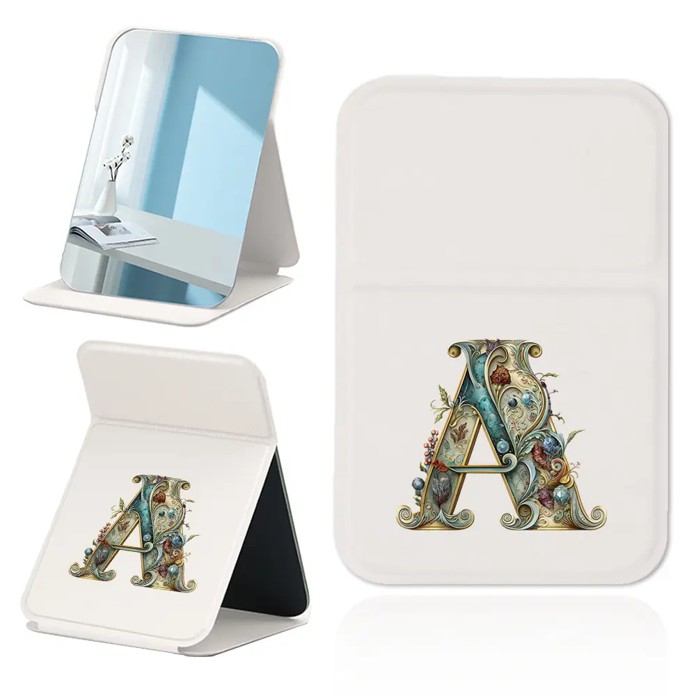 Women Adjustable Desktop Makeup Mirror, High-Quality Foldable Design, Chinese Style Print, Non-Slip Surface, Ideal for Office & Home Use