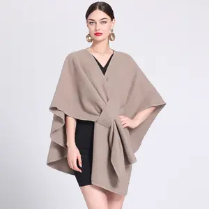 BIGWIG Women's Shawl Cardigan Cape, Elegant Scarf, Warm Cape, Solid Color Wool Collar Open-front Shawl, Warm Coat, Winter Wedding Party Warm Coat, Cape Overcoat, Knitted Cardigan Loose Coat