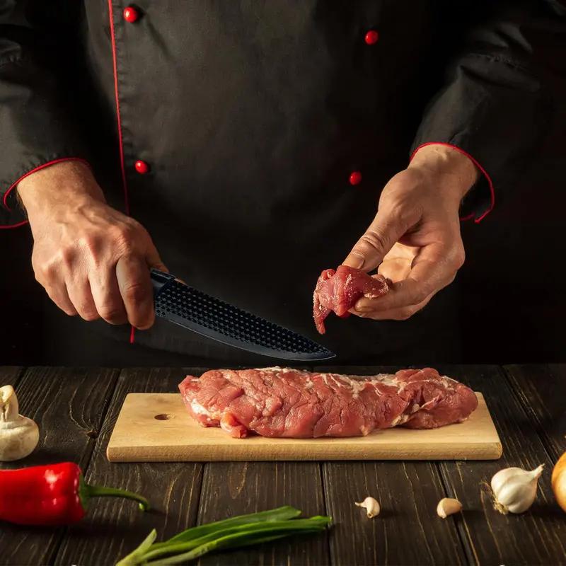 6-Piece Black Diamond Texture Kitchen Knife Set with Wooden Handle | Ultra Sharp Stainless Steel Chef Knives, Cleaver, Scissors & Peeler, Non-Stick Coating, Ideal for Home Cooking & Gifts