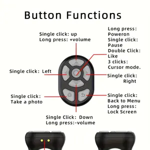 A wireless remote control that allows you to turn pages and operate the camera, featuring three functions: scrolling videos, playing music, and reading e-books. It supports USB charging and Wi-Fi, includes a portable phone holder, and is compatible with i
