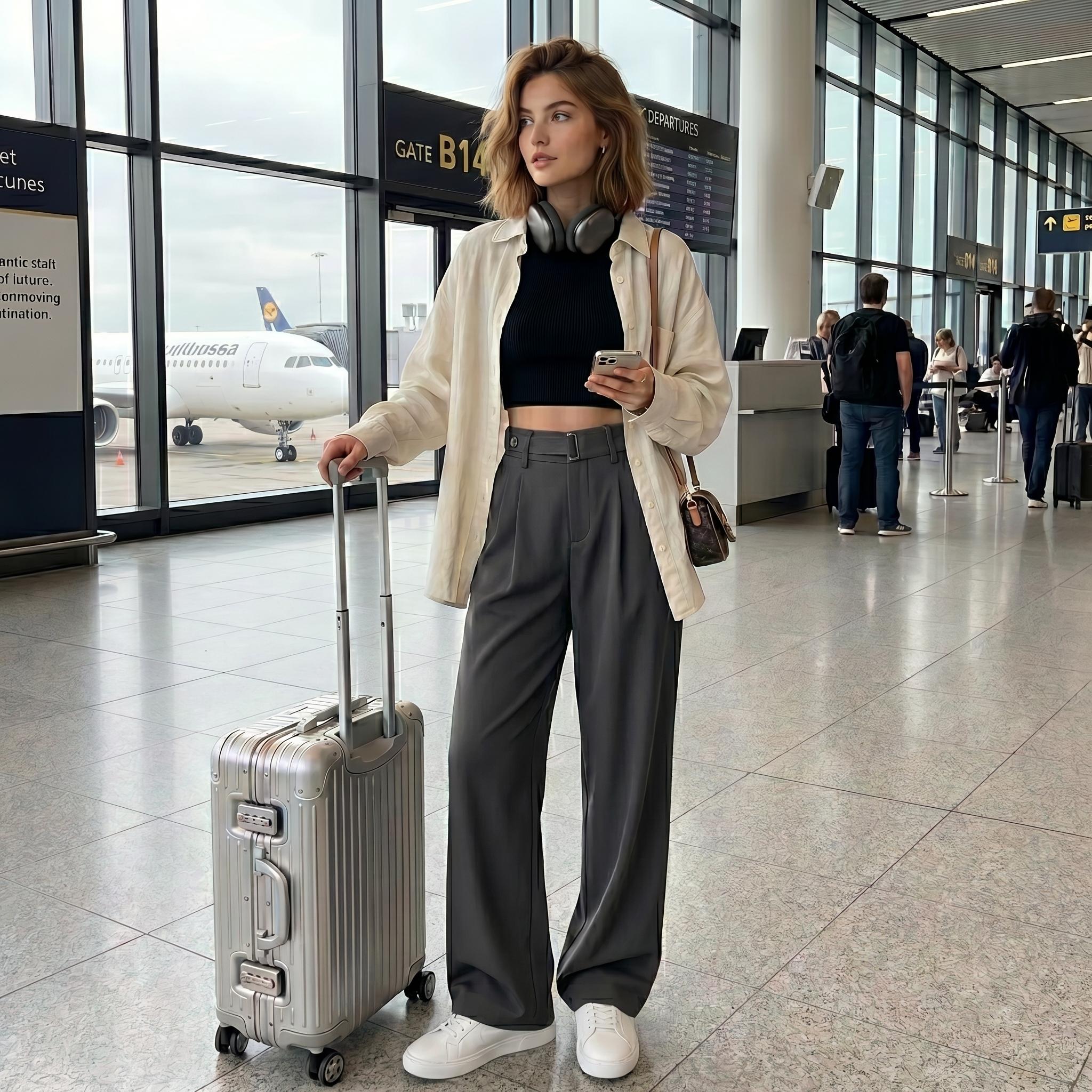 CQQNBV High Waisted Wide Leg Dress Pants for Women, Flowy Business Casual Work Trousers, Loose Straight Leg Office Pants with Pockets, Comfy Everyday Travel Outfit