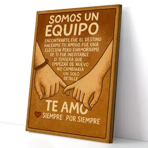 Love Canvas Wall Art Print with Wooden Frame, Spanish Love Text & Hand Drawn Elements, Home Bedroom Living Room Decor, Couple Gift