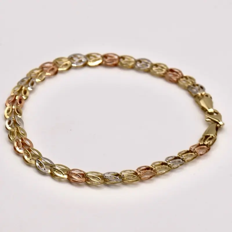 14k Solid Gold 3 Oros Gold Bracelet with Elegant Oval Links 7.5 in 5.3 mm