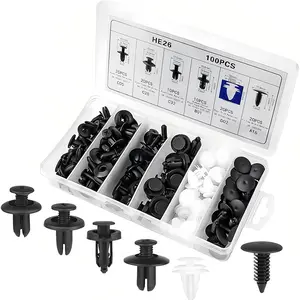This HE26 automotive fastener clip set includes 100 accessories and 6 types of plastic buckles, which can securely install bumpers and fenders to meet the needs of vehicle maintenance.