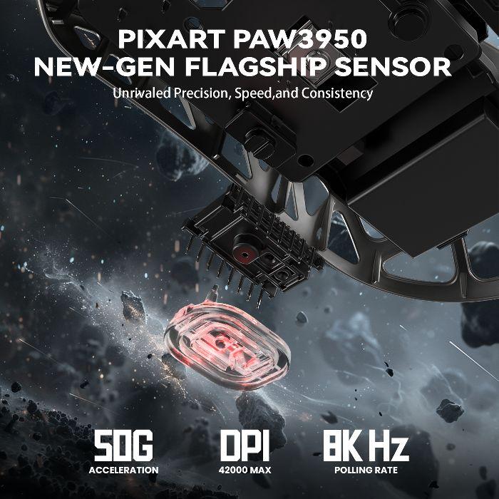Attack Shark R2 Gaming Mouse with PAW3950 Sensor 42000 DPI 8000Hz Polling 100M Clicks Tri-Mode Connectivity 200H Battery Life