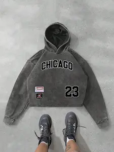 Men's Chicago Print Loose Hoodie, Casual Street Fashion Letter Graphic Hooded Sweatshirt for Daily Wear, Men's Clothes for All Seasons, Tops, Graphic Hoodies, Graphic Sweatshirts
