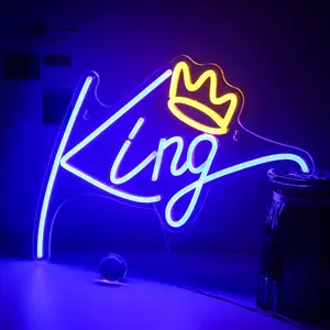 ROSNEK Acrylic King & Queen Neon Crown LED Letter Lights Set, Wall-Mounted Indoor Lights with LED Strip, On/Off Switch, Blue King (15.4×12.6 in) & Pink Queen (15.7×11 in) - Home Decor Gift for Bedroom Wedding