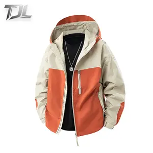 TJL Men's Color Block Hooded Jacket - Lightweight Streetwear Windbreaker for Casual Outdoor Wear Korean Varsity Patchwork Windbreaker tile Wide Leg Str