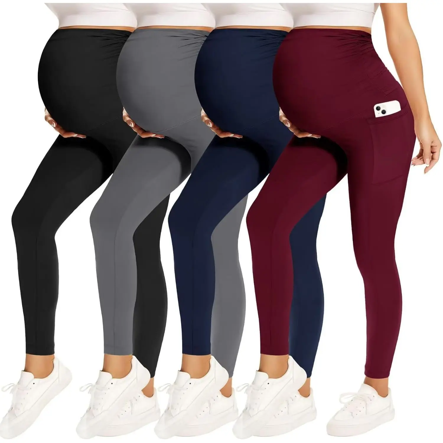 2/3/4 Pack Maternity Leggings With Pockets Over The Belly,Womens Pregnancy Workout Yoga Active Soft Tights Pants