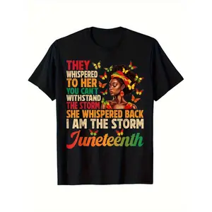 Oversized Women's and Men's Juneteenth "I Am The Storm" T-Shirt - Black Freedom 1865 Graphic Tee Featuring Vibrant Butterfly Hair Accessories Design graphic tees