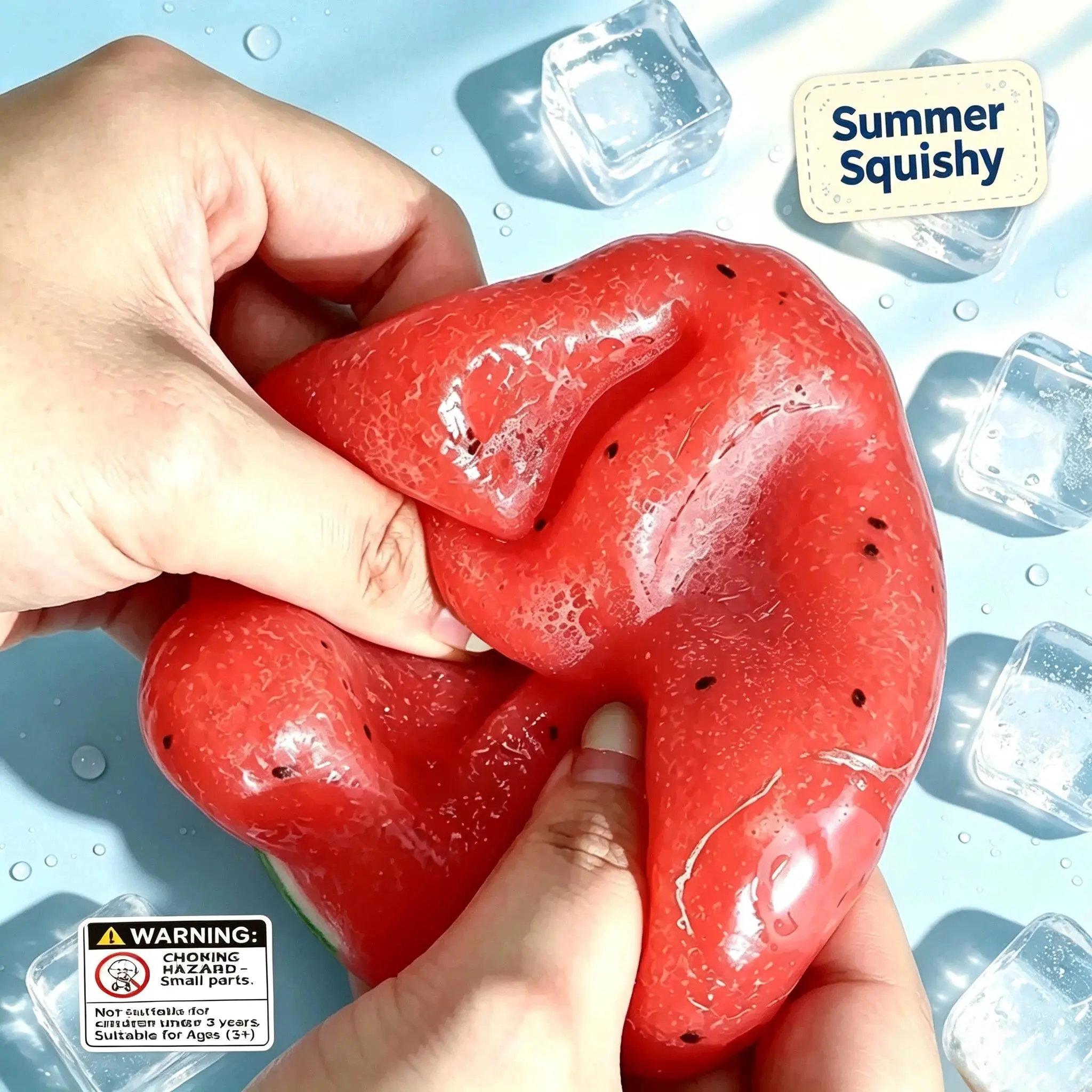 Handmade Moldable Watermelon Slush Squishy Toy - Salt Granules, Safe Gel-Filled, Indentable Design with Crisp ASMR Sounds, Soft Fidget Stress Ball, Stress Reliever Novelty Gift for Kids