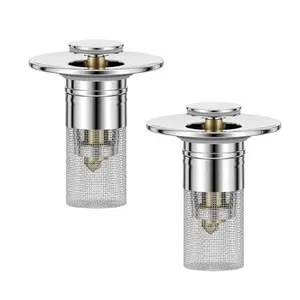 Sink Stopper Hair Catcher,(2PCS) Pop-up Sink Drain Strainer with Removable Stainless Steel Strainer Basket Hair Catcher, Bathroom Sink Strainer for Bathroom Sink Stopper Replacement