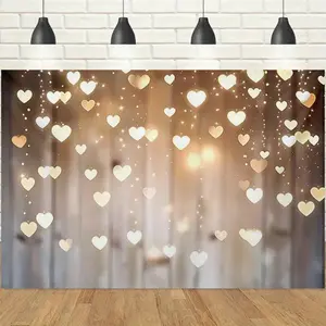 1pc 2D Warm Light Hearts Theme Banner, Dreamy Gradient Background with Floating Hearts & Starlight Effects, Gentle Romantic Vibe, Perfect for Valentine's Parties, Proposal Ceremonies & Anniversaries Decor Backdrop