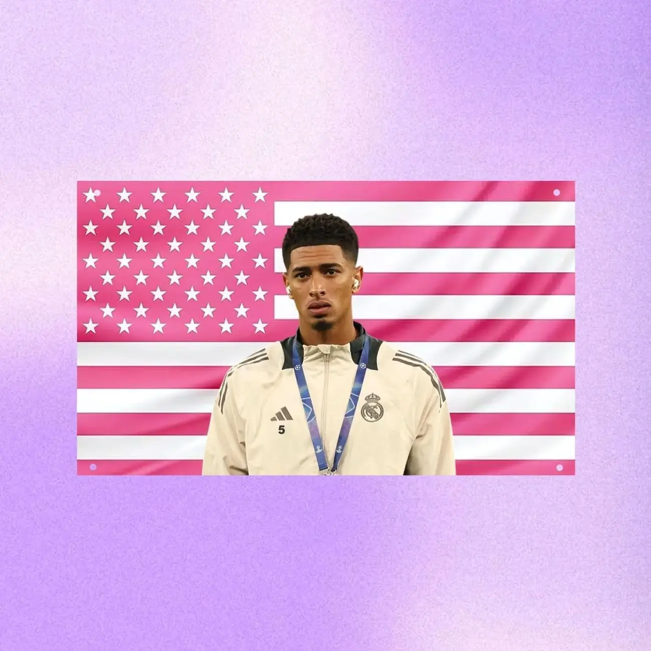 Jude Bellingham Pink US Wall Tapestry – Football Star Flag, Room Decor